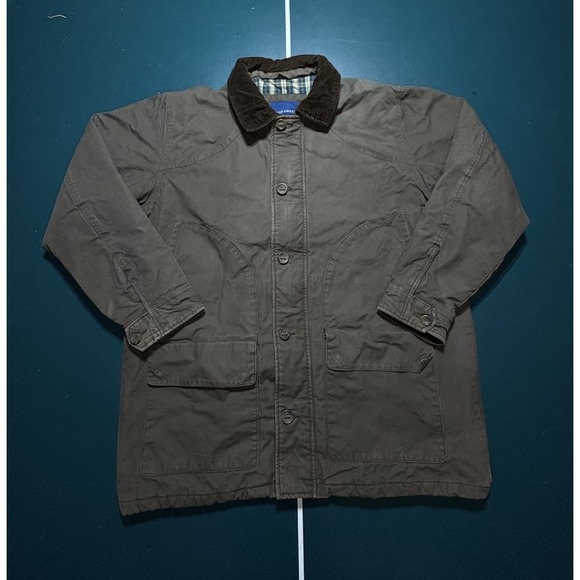 Vintage Falls Creek Chore Coat Men's 2XL Brown Plaid Lined Barn Corduroy Collar